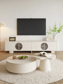Кофейный столик в кремовом стиле, шкаф для телевизора, сочетание легкой роскоши и простого журнального столика, дизайнерский шкаф для телевизора