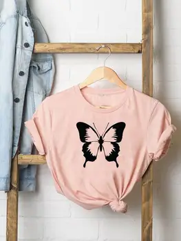 Модный тренд с цветочной бабочкой, Милая женская повседневная одежда 90-х, футболка с коротким рукавом, Летняя футболка с графическим рисунком, Женская футболка с принтом