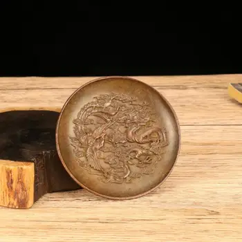 Антикварный период Цяньлун С древней резьбой на фарфоровой тарелке с драконом и Фениксом