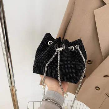 Женская модная маленькая сумка-ведро 2023, роскошные дизайнерские сумки через плечо, женская сумка с бриллиантами, женская высококачественная