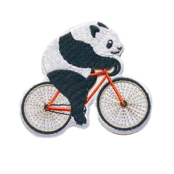 Нашивки с вышивкой в виде панды на велосипеде, Милые нашивки с изображением счастливого животного, украшающие одежду, куртки, сумку, Шляпу, Кепку, Сделай сам