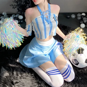 Детский футбольный костюм болельщицы, женская школьная форма, сексуальный топ с мини-юбкой, футбольный карнавальный костюм