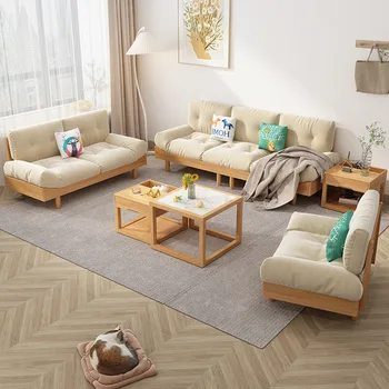 Облачный диван, ткань из массива дерева, Итальянская минималистичная мебель для небольшой гостиной, натуральное дерево, кремовый стиль, модерн и минимализм