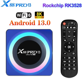 Smart TV BOX X88 Pro 13 Android 13 TVBox 4G 64G 32G RK3528 Четырехъядерный WiFi6 2,4G и 5G WIFI 4K BT Медиаплеер Android BOX 2023