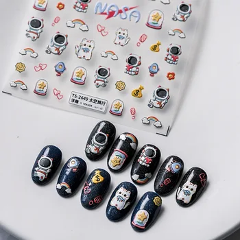 Новое поступление, летние 5D Клейкие наклейки для ногтей с милым котом, Радужные наклейки для ногтей, украшения для ногтей