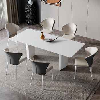 Сочетание белого стола и стула Мебель для столовой Современный дизайн Каменная плита 2 метра 6 Человек Минималистский кухонный стол Стол