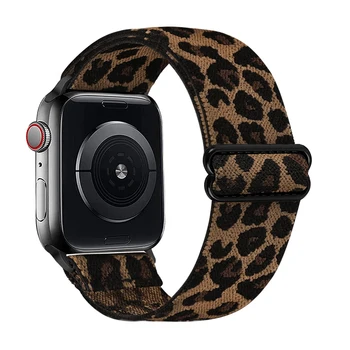 Леопардовый эластичный нейлоновый ремешок для часов Совместим с регулируемым леопардовым ремешком iWatch для Apple Watch Series 7 6 5 4 3 SE