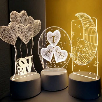 Романтическая любовь, 3D Акриловая светодиодная лампа для дома, Детский ночник, Настольная лампа, декор для Дня рождения, Прикроватная лампа на День Святого Валентина