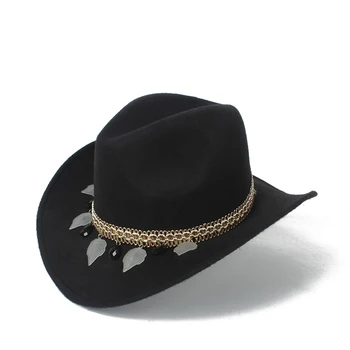 Детская Шерстяная Полая ковбойская шляпа в западном стиле с кисточками для девочек, черное Сомбреро для пастушки, Фетровая шляпа Hombre Jazz Cap