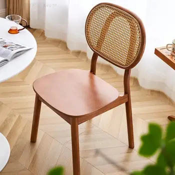 Новый обеденный стул из ротанга в китайском стиле, ресторан Nordic, Винтажный обеденный стол и стул, простой балкон, повседневный дом из массива дерева