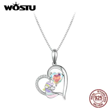Оригинальное ожерелье WOSTU с сердцем единорога, Ослепительный Кристалл, подвеска из циркона, Шейная цепочка, процесс эмалирования, Мечтательный ювелирный подарок для женщин