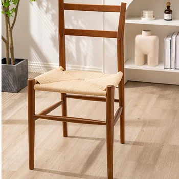 Скандинавский плетеный веревочный стул, Простые обеденные стулья из массива дерева, Домашний дизайнерский стул со спинкой, Средневековый стул, Мебель для дома