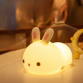 Светодиодный ночник с сенсорным кроликом RGB Пульт дистанционного управления 16 цветов USB Перезаряжаемая силиконовая лампа-кролик для детей, подарок для маленьких игрушек