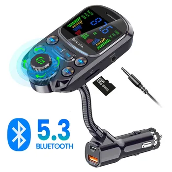 Модернизированный автомобильный беспроводной FM-передатчик Bluetooth 5.3, Громкая связь, стерео Aux, Поддержка PD QC3.0, Быстрая зарядка, Басовый MP3-плеер
