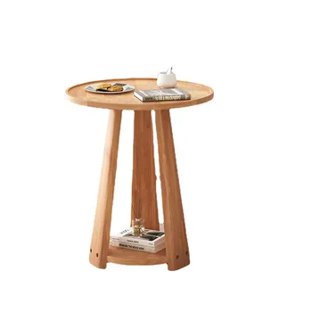 Диванные столики Мебель для дома в скандинавском стиле простой круглый журнальный столик из массива дерева, диванный столик, приставной столик, чайный столик, прикроватная тумбочка 40/50 * 60 см