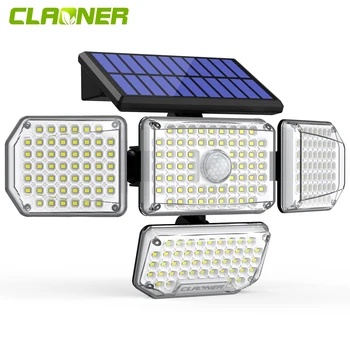 CLAONER 214 LED Solar Power Light с 4 Регулируемыми Головками Открытый Датчик Движения PIR Охранная Лампа Снаружи Водонепроницаемые Точечные Прожекторы