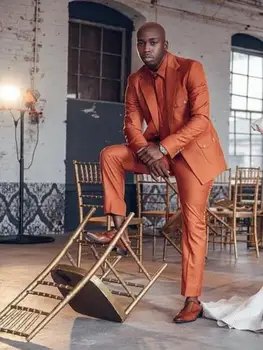 Новый модный красивый Оранжевый смокинг с лацканами, свадебный мужской костюм-двойка, официальный мужской блейзер на заказ (куртка + брюки)