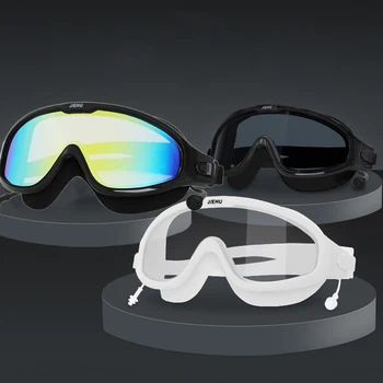 Очки для плавания для взрослых в большой оправе с затычкой для ушей, водонепроницаемые очки для плавания с защитой от запотевания, пляжная маска для глаз для мужчин и женщин