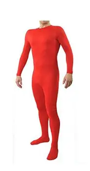 Красные мужские костюмы Зентай из спандекса с круглым вырезом и яркой 2-й кожей, боди, комбинезон, трико