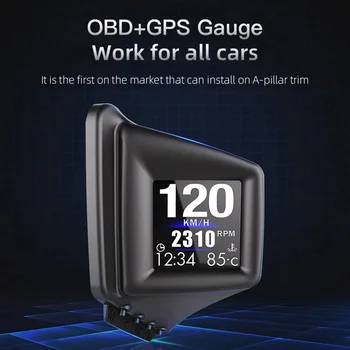 HUD OBD2 + GPS Дисплей бортового компьютера Автомобильный тахометр Давление масла в турбонаддуве Температура воды GPS Спидометр Автомобильные аксессуары