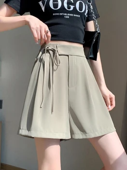 Летние женские повседневные шорты в стиле ампир с завязывающимся поясом, женские повседневные шорты трапециевидной формы с широкими штанинами, однотонные шорты на заказ