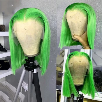 Кружевные парики FANXITION Bob Hair, Зеленый прямой синтетический парик с кружевом спереди, короткий парик-боб для женщин, парик длиной до плеч, фронтальный парик для косплея