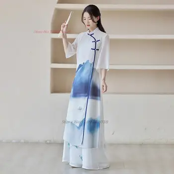 2023 традиционное китайское винтажное платье женское vestidso элегантное китайское платье ципао с цветочным принтом в стиле ретро вечернее платье