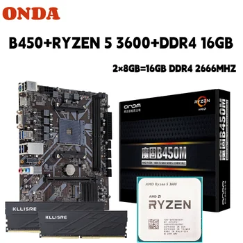 Комплект материнской платы ONDA B450 с процессором Ryzen 5 3600 R5 CPU DDR4 16GB (2*8GB) 2666MHz Memory B450M AM4 Set