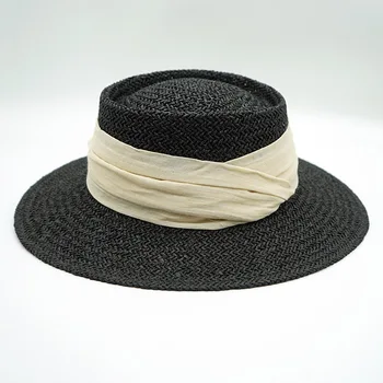 Мужская черная шляпа-канотье для пикника, женские фетровые шляпы, летняя соломенная шляпа, солнцезащитные пляжные шляпы с широкими полями, церковная шляпа-дерби с лентой