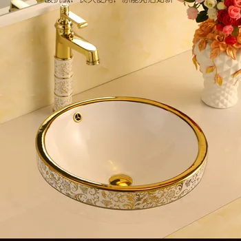 Встроенный полубассейн Золотая Европейская раковина для ванной комнаты, умывальник, Верхний таз, керамический таз, Нижний таз, поддон, туалетные раковины, ванная комната