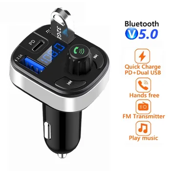 Автомобильный FM-передатчик Dual USB PD Type C Быстрая Зарядка Bluetooth 5,0 Автомобильный Комплект Громкой Связи Аудио MP3 Модулятор Плеер Поддержка TF Карты