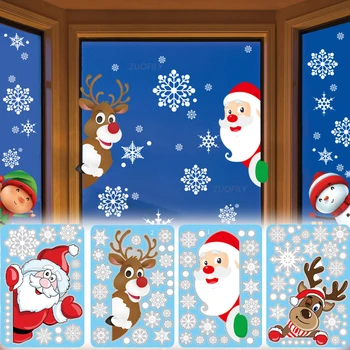Электростатическая Наклейка на окно с изображением Лося Санта-Клауса, Детская комната, Новогодние Наклейки на стены, Наклейки для дома, Украшения, Рождественский Подарок, Обои
