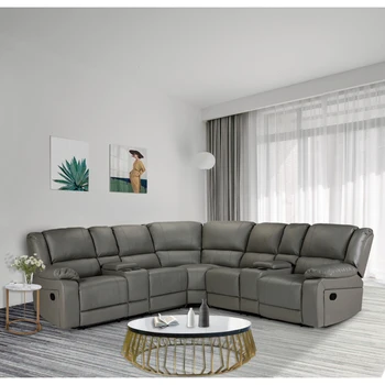СЕРЫЙ секционный диван с откидывающейся спинкой из полиуретана, легко монтируемый для внутренней мебели в гостиной