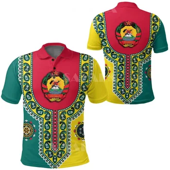 Флаг Национального дня Мозамбика, Герб, Рубашка поло с 3D принтом, мужской воротник, Короткий рукав, Уличная одежда, Повседневный топ, Новая Летняя одежда