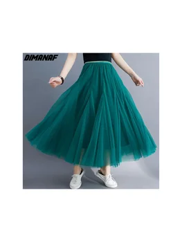 DIMANAF Женские сетчатые юбки большого размера, женское эластичное базовое японское платье высокой моды