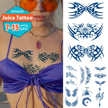 татуировка на груди для боди-арта juice ink натуральная водонепроницаемая временная татуировка наклейка продолжительностью 2 недели цветок тотема крыло ангела аниме татуировка