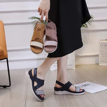 Повседневные женские босоножки на наклонном каблуке, износостойкие нескользящие сандалии для свиданий