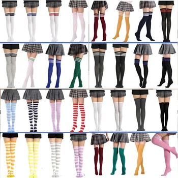 Модные гольфы выше колена, женские однотонные Сексуальные Длинные носки, Гетры, Черно-белые Чулки для женщин, летние