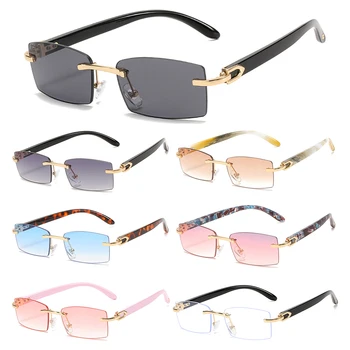 Модные прямоугольные солнцезащитные очки без оправы в стиле панк, Мужские И женские Модные солнцезащитные очки UV400 для вождения, Бескаркасные градиентные очки