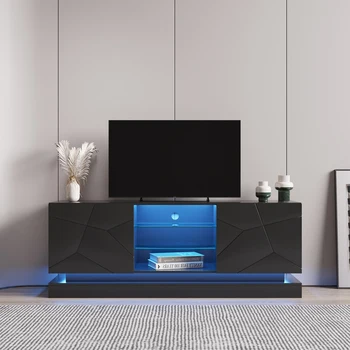 Современная, стильная функциональная подставка для телевизора со светодиодной подсветкой, меняющей цвет, Универсальный развлекательный центр, черный