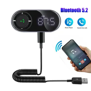 Автомобильный аудиопередатчик Bluetooth 5.2 Беспроводной Bluetooth FM-передатчик AUX аудиоприемник MP3 TF-плеер Автомобильный комплект громкой связи