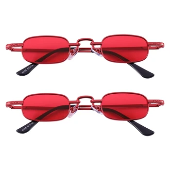 2X ретро-панк-очки, Прозрачные квадратные солнцезащитные очки, женские ретро-солнцезащитные очки, мужские в металлической оправе-красный