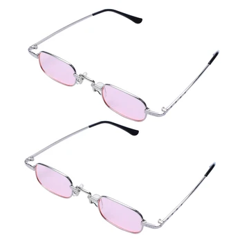 2X Ретро-панк очки Прозрачные квадратные солнцезащитные очки Женские Ретро солнцезащитные очки мужские в металлической оправе-Розовый и серебристый