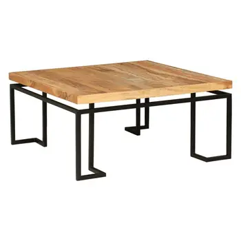 Квадратный журнальный столик с деревянной столешницей и геометрической рамкой, коричневый и черный
