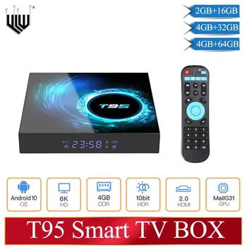 YLW T95 Smart TV Box Android 10,0 Двойной Wifi 3D Voice 4G 16g 32GB 64GB 4K Четырехъядерная телеприставка HDR10 Mali G31 Медиаплеер