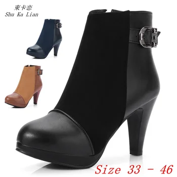 Весенне-осенняя обувь на высоком каблуке, женские ботильоны, женские короткие ботинки на платформе, маленькие большие размеры 33-46