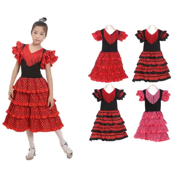 Традиционное Испанское Платье для Танцев Фламенко для Девочек, Детская Классическая Юбка в Цыганском Стиле Фламенго, Фестиваль Корриды, Бальный Зал, Красный