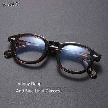 Джонни Депп Очки с синим светом Мужские Компьютерные очки Женские Ацетатная оправа для очков Фирменный дизайн Винтажные Очки для мобильного телефона