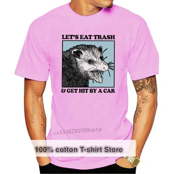 Новая забавная футболка Let's Eat Trash, попавшая под машину, мужская хлопковая футболка для любителей опоссума, топы с короткими рукавами, футболка с принтом енота, одежда