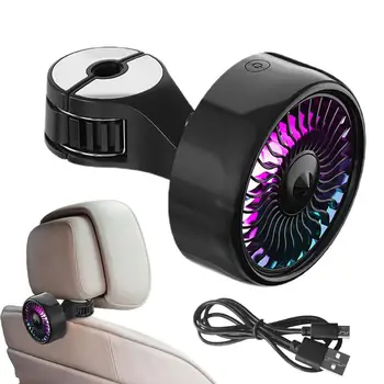 Портативный автомобильный вентилятор, USB-вентилятор для охлаждения сиденья, Градиентное освещение RGB, 3-скоростной кабель и функция фиксированного крючка с пряжкой для грузовика